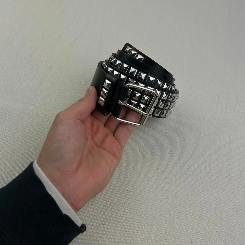 Vintage Y2K black and silver studded punk cyber grunge belt embellished